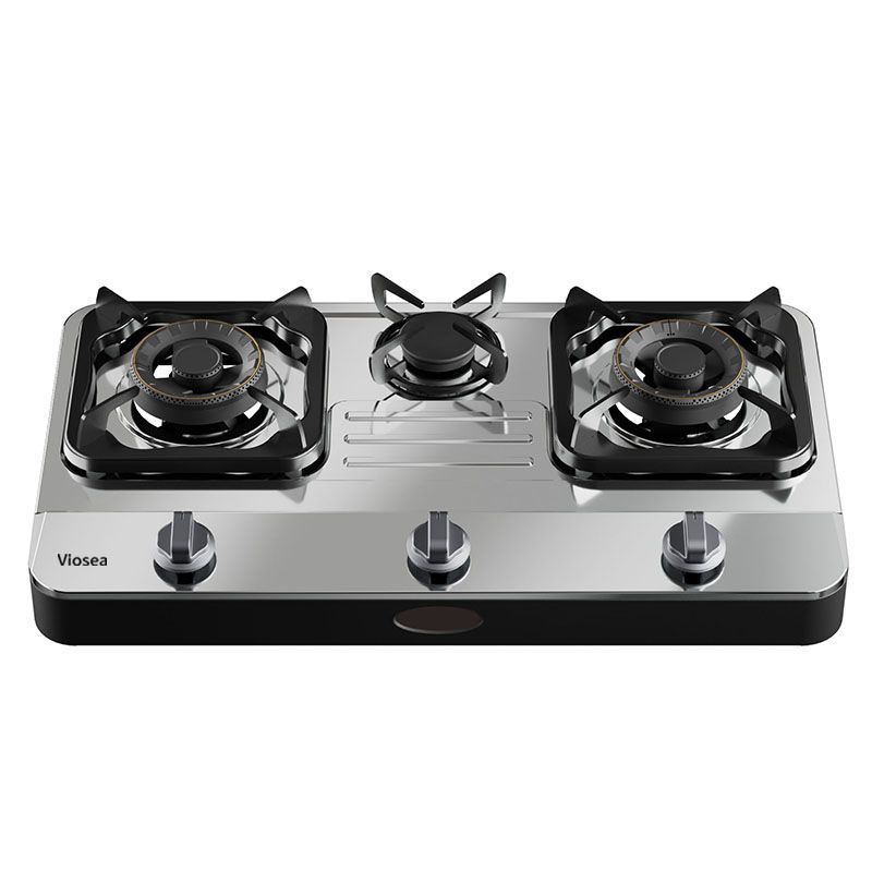 Silver Black 3 Burner Stainless Steel Countertop Pulse Gas Cooker